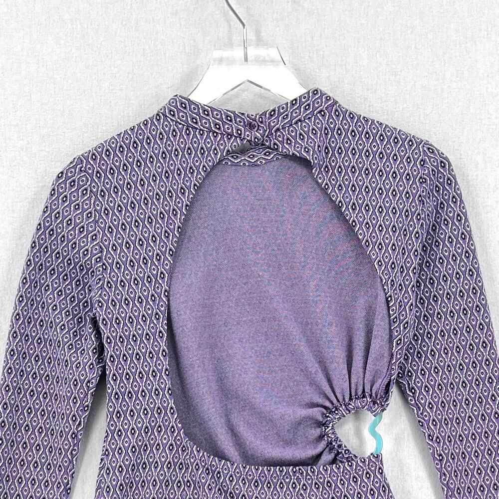 ZARA Jacquard Long Sleeve Cut Out Open Back Mini Dress Womens Small Purple Heart - Picture 8 of 16
